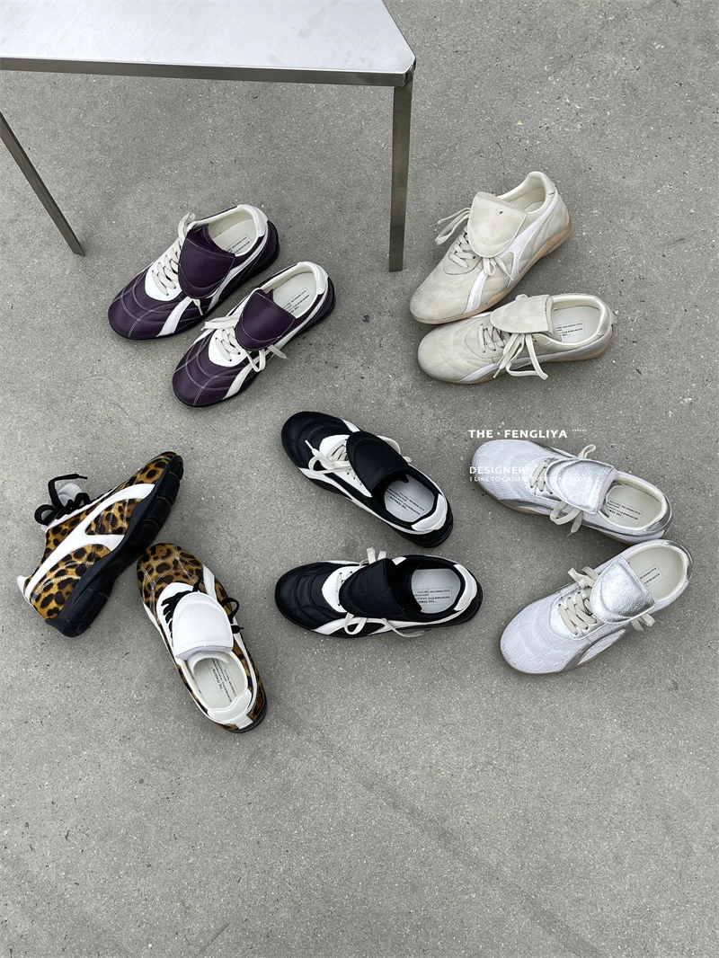 真皮翻盖德训鞋女2025春季新款复古阿甘系带鞋百搭休闲运动鞋