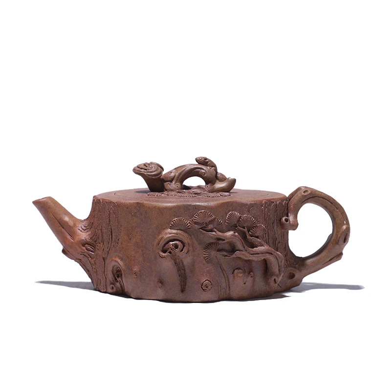 大吉羊柴烧 宜兴紫砂壶手工茶壶 本山绿泥灵芝松桩170ml李孟华