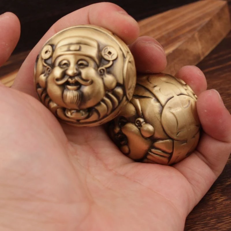 纯黄铜财神手球新年貔貅实心黄铜手把件手球摆件锻炼手指灵活度