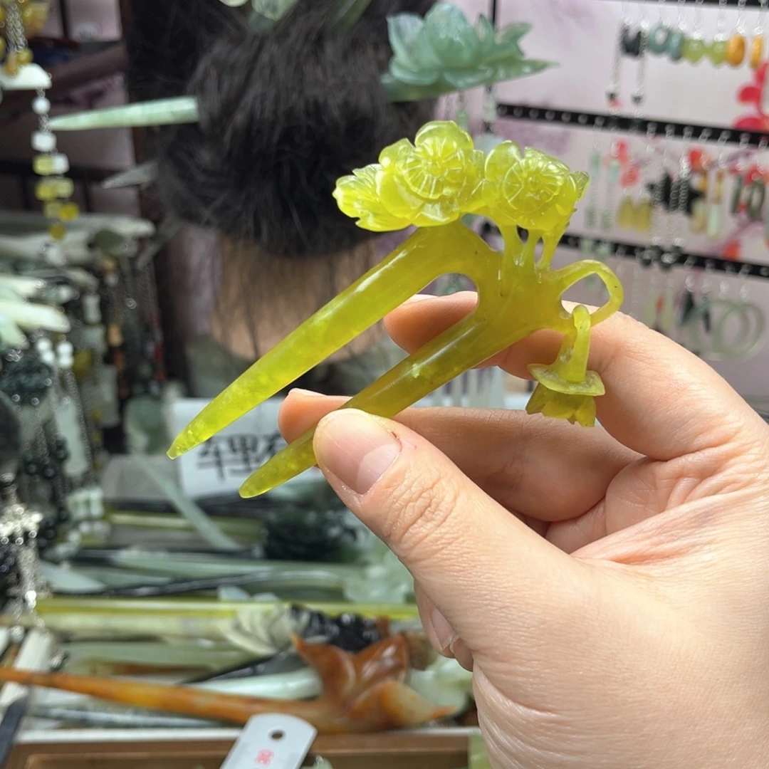 岫玉未镶嵌发饰长度10厘米左右