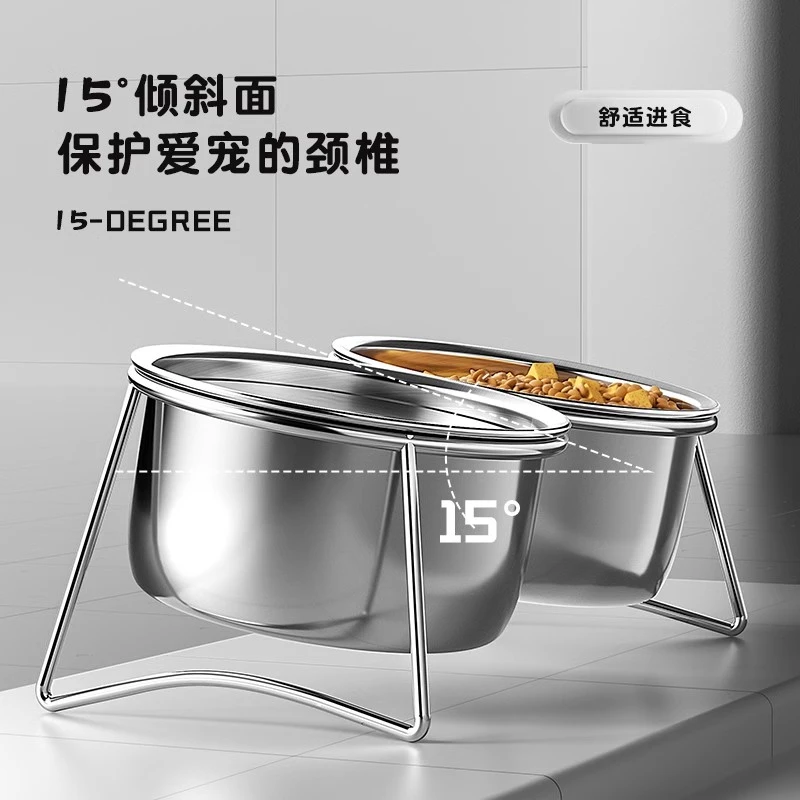 狗碗猫粮双碗不锈钢狗盆大型犬双碗一体防打翻食盆吃饭喝水二合一