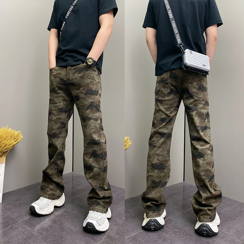秋季潮牌网红微喇休闲裤男修身小脚裤2025新款韩版潮流迷彩裤子男