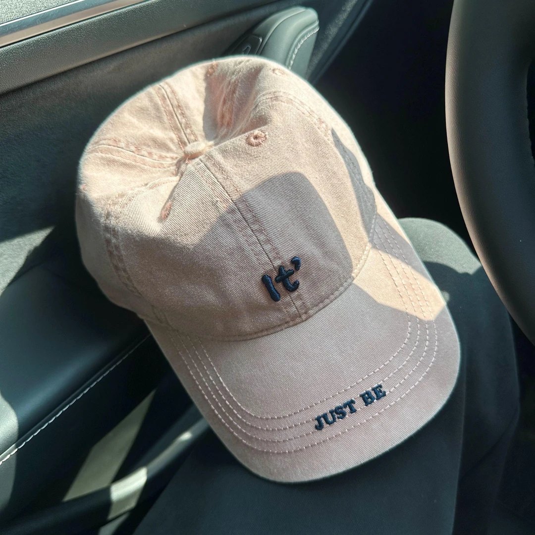 韩系水洗做旧字母刺绣粉色显白棒球帽女宽檐大头围显脸小鸭舌帽男