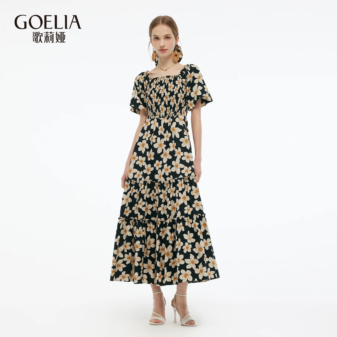 【一秒入夏】歌莉娅夏季新品棉布印花连衣裙(配送头花)1E5R4K820