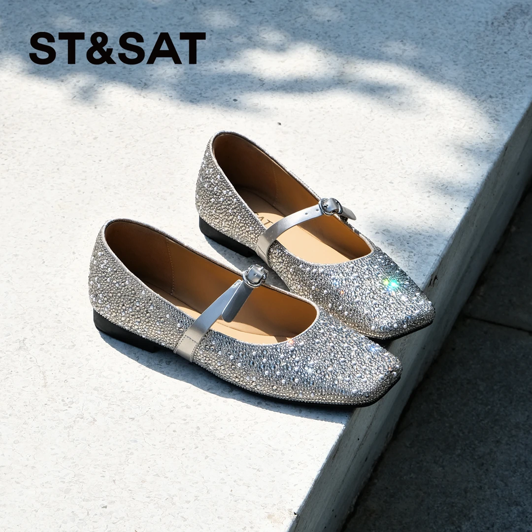 【钻影流珠】星期六浅口玛丽珍单鞋水钻珍珠时尚平底舒适女鞋1B0N