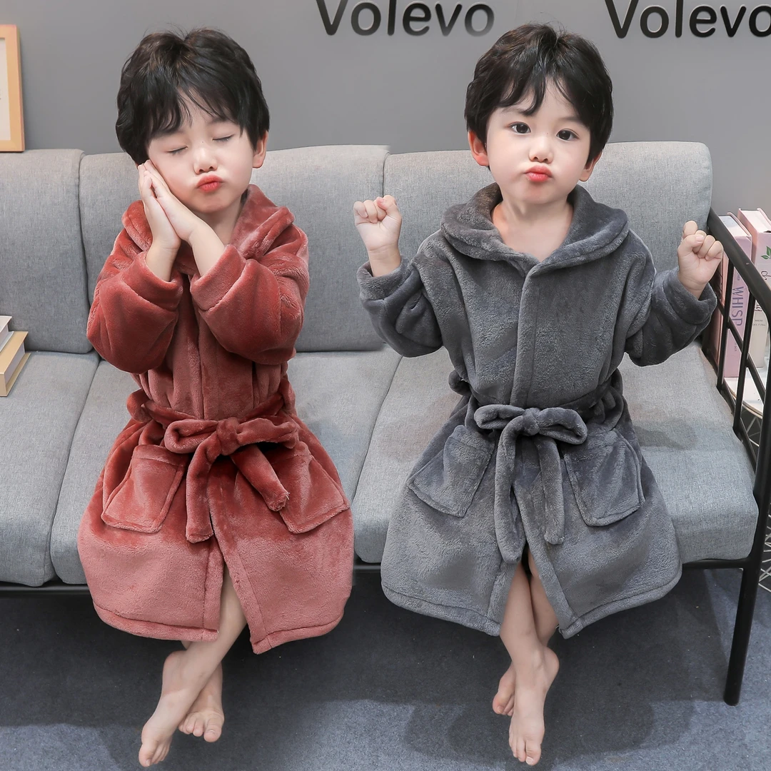 男童睡袍秋冬季法兰绒宝宝睡衣浴巾保暖长款儿童珊瑚绒家居服浴袍