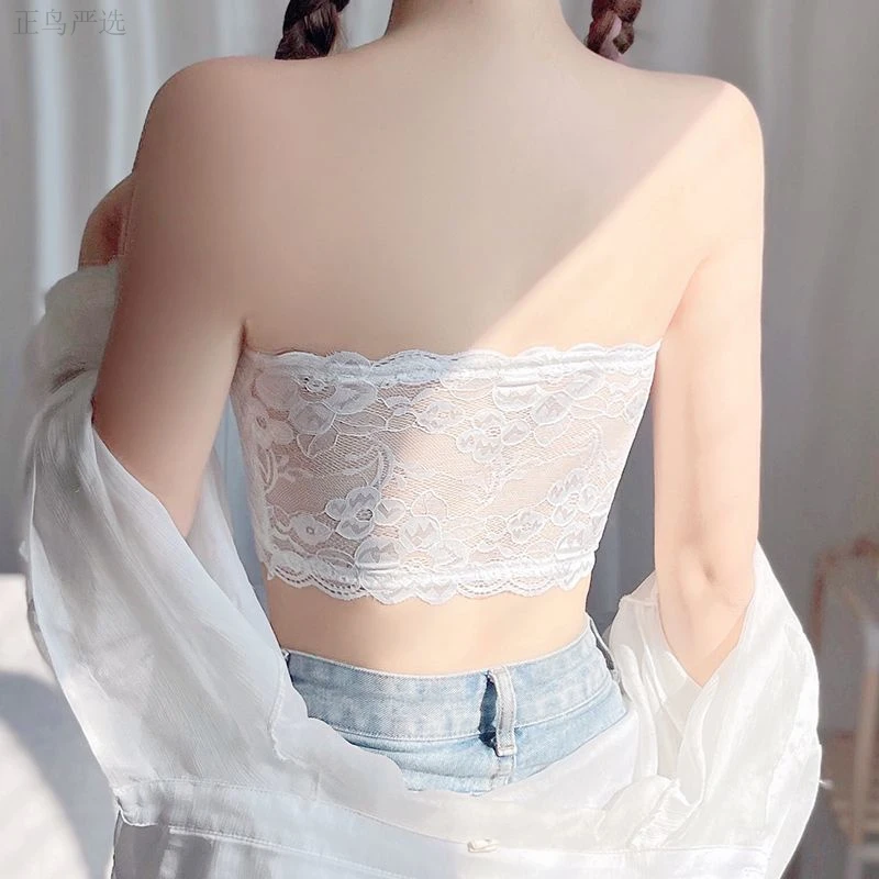 蕾丝内衣少女文胸无肩带一片式防走光美背抹胸薄款显小胸