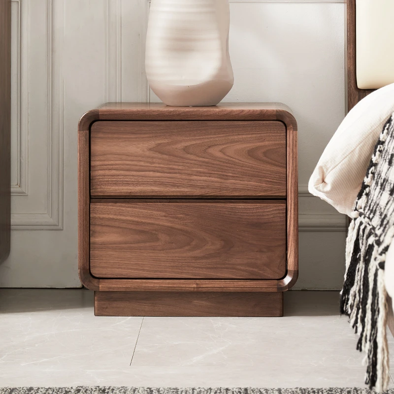 臻致美J北美黑胡桃床头柜实木意式卧室双抽收纳柜北欧床边抽屉柜