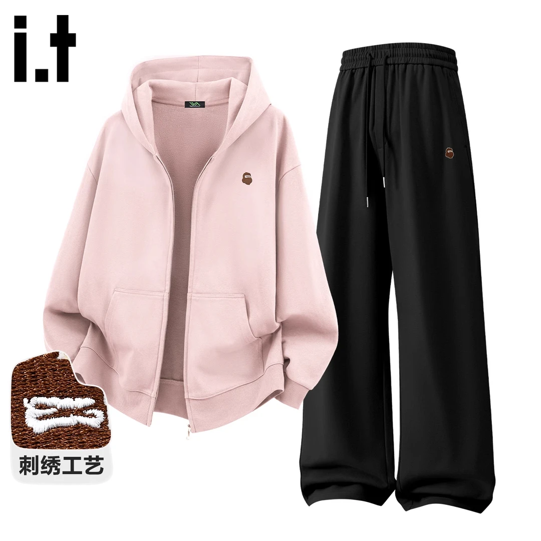 it FINGERCROXX运动套装男2025年秋冬新款休闲连帽情侣款开衫卫衣