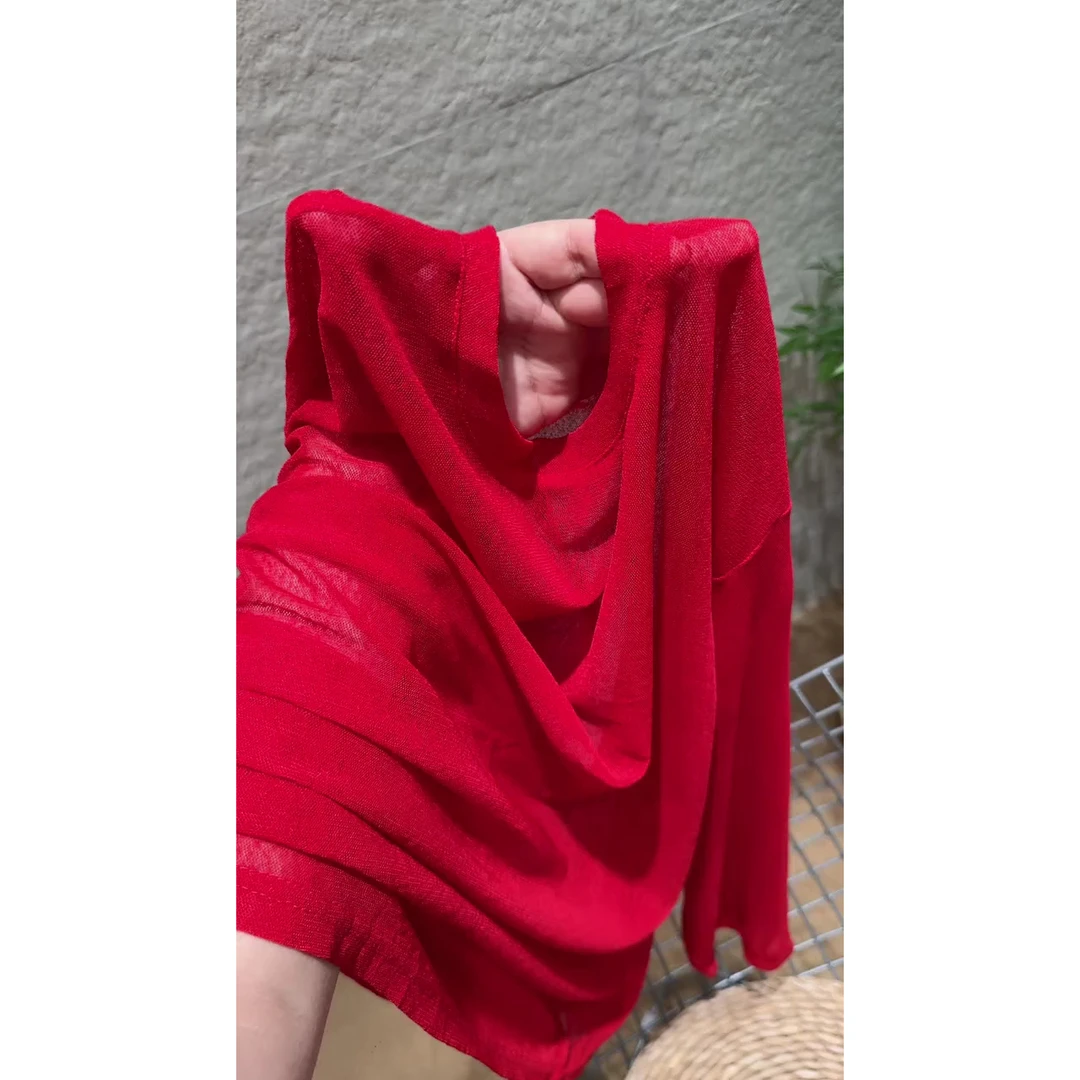 欧货时尚休闲宽松慵懒风微透薄款长袖网纱T恤防晒衫