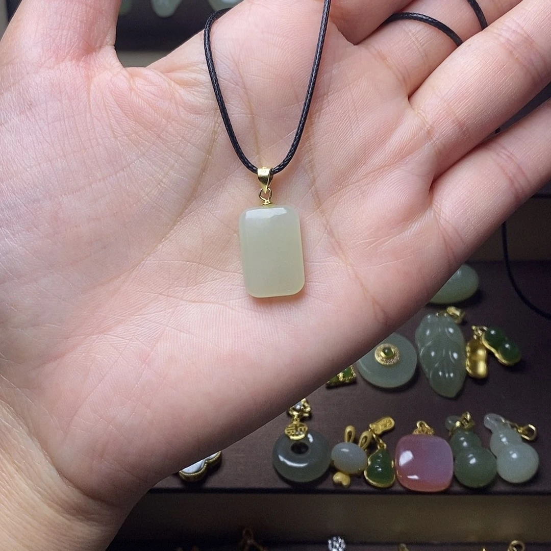 和田玉颈饰银S925镶嵌