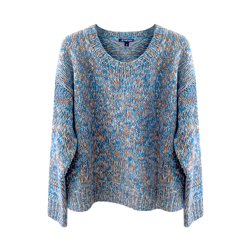 Dikangra 女士100%羊绒手工编织棒针花式纱圆领套头衫576g S24-17