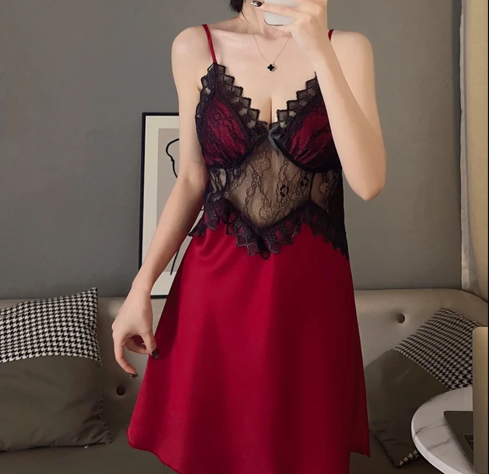 性感吊带拼接蕾丝家居服睡裙【实物微色差】