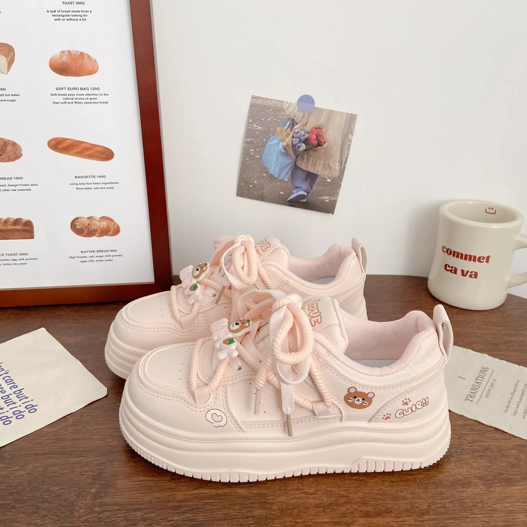 粉色厚底运动板鞋女款2025春季新款chic小众设计透气学生百搭板鞋