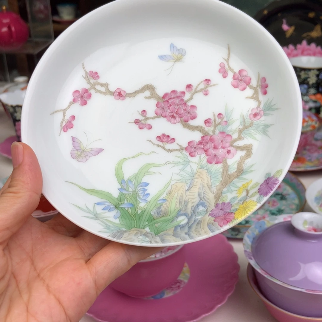 手工手绘梅兰竹菊壶承