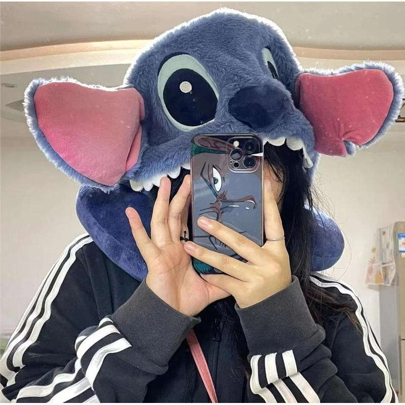 睡觉可爱史迪奇卡通u型枕连帽枕护午睡护颈枕头旅行飞机帽子午休