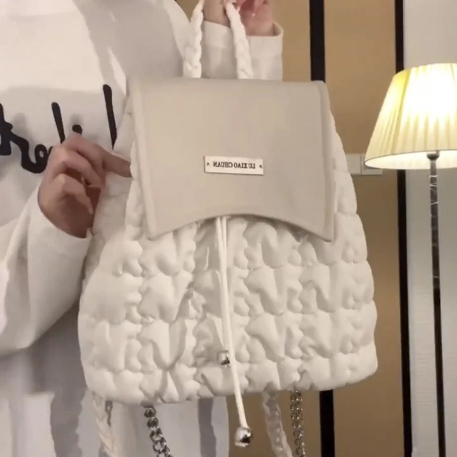 2025秋冬季新款双肩包包可爱女大学生束口袋抽绳双肩包链条包