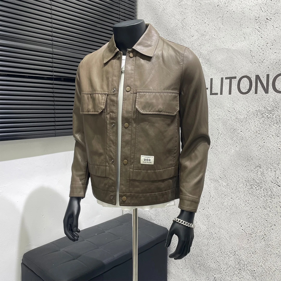 皮衣外套男士2025秋冬新款翻领修身帅气青年工装休闲都市皮夹克男