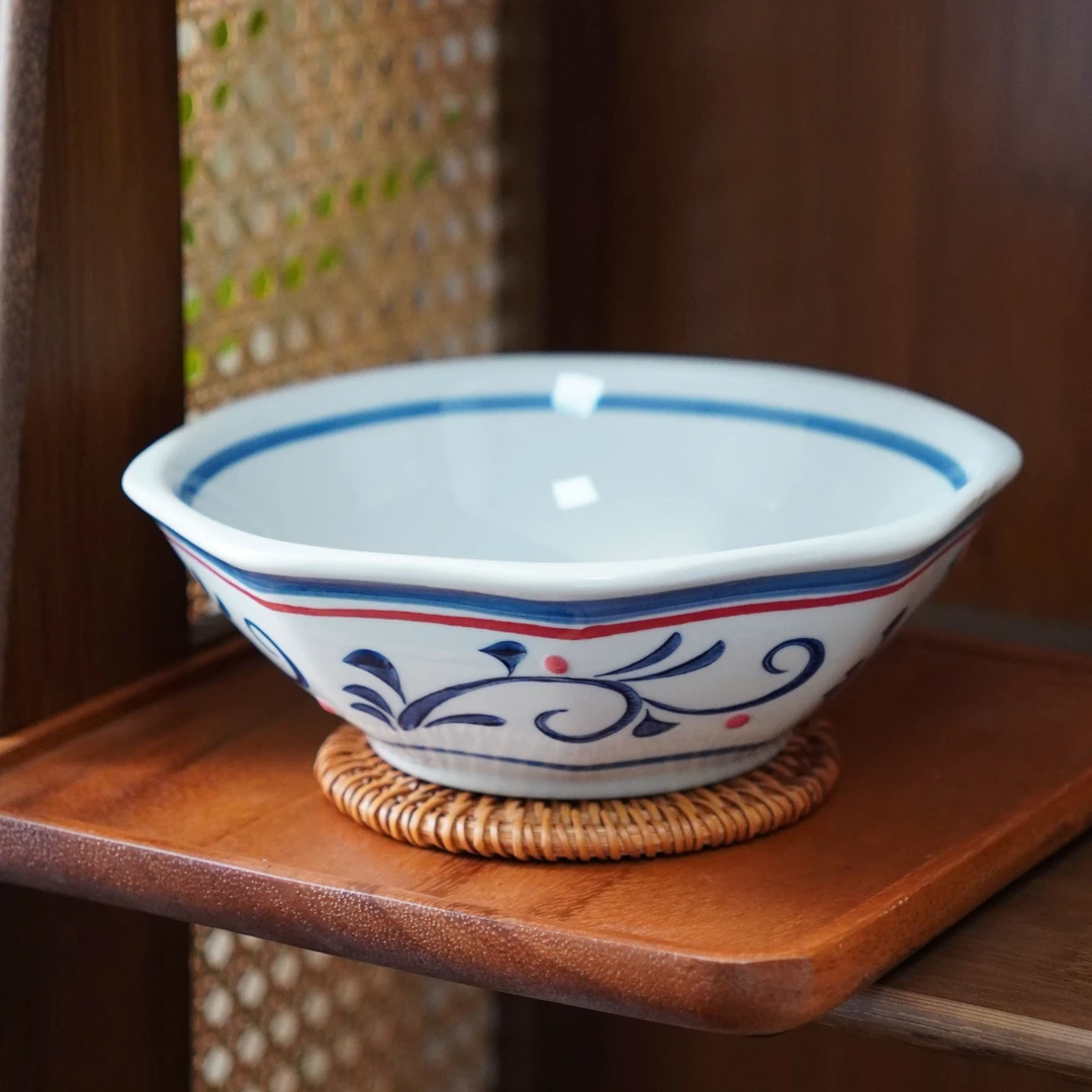 RIGEIAN/瑞涧【红豆卷草5.5寸八边碗】米饭碗新中式高温釉下彩家用