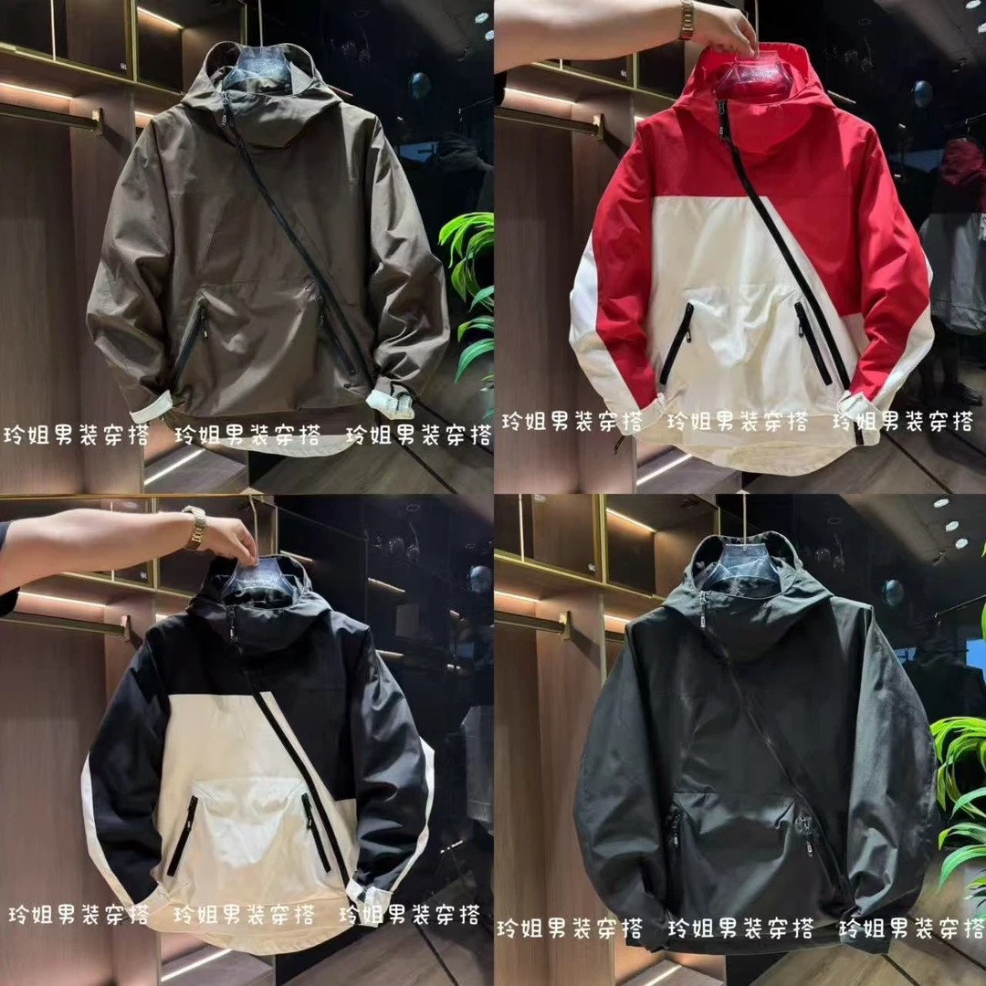 秋季新款工装斜拉链大口袋连帽外套百搭易打理出游防风夹克外套