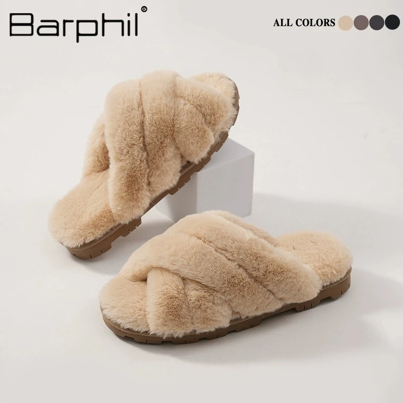 Barphil棉拖鞋女秋冬2025新款女士保暖外穿可爱软底毛毛厚底拖鞋