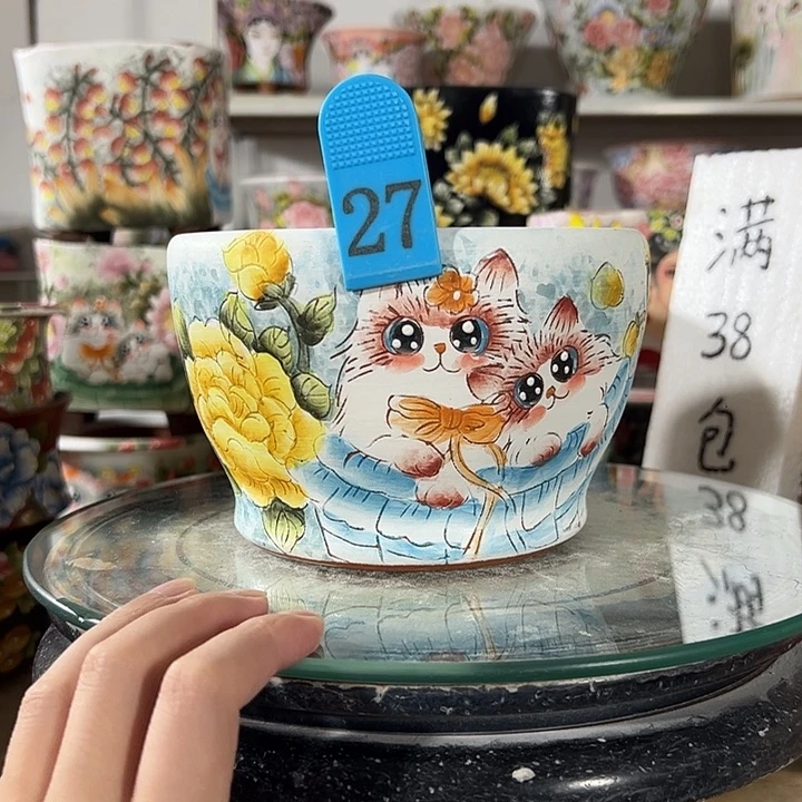 景德镇手绘花盆幸运花盆