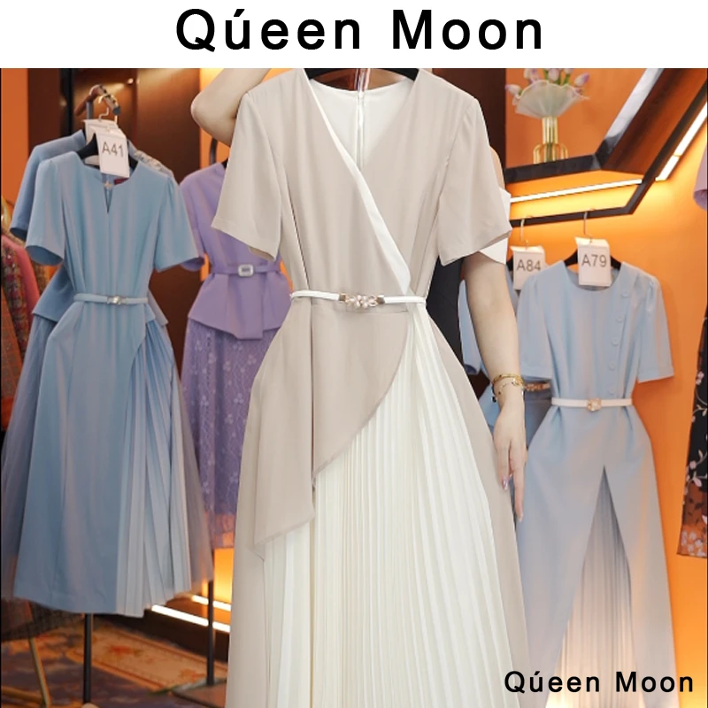 编码A11【QúeenMoon】经典轻奢百搭气质连衣裙拼接长裙 (定制女装)