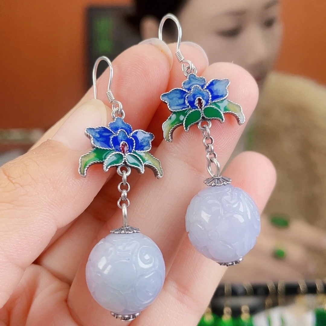 翡翠银S925镶嵌耳饰