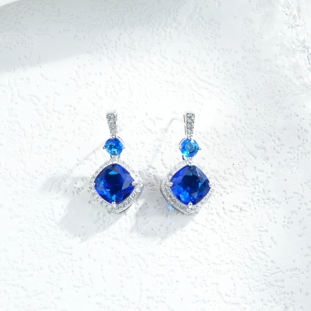 铜合金合成锆石耳饰 气质蓝色轻奢时尚设计师耳饰-5789-1