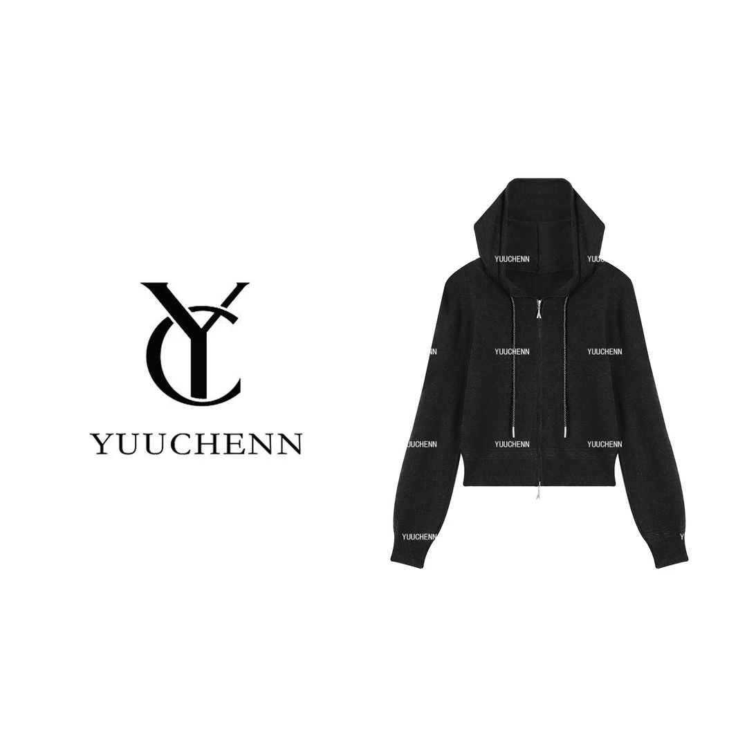 YUUCHENN 黑色连帽针织外套女休闲显瘦上衣JYY-25275
