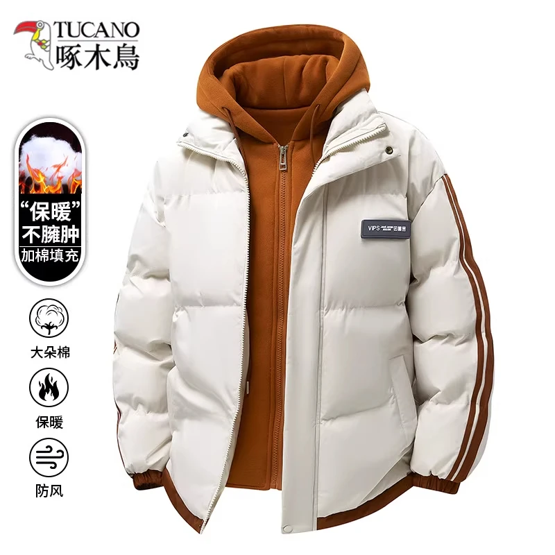 啄木鸟假两件棉衣男士外套秋冬季加厚保暖棉袄子防风防寒棉服男款