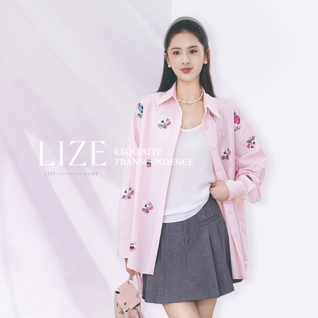 LIZE「一梦山茶」SOLOTEX天然植物面料纯手工花卉亮片钉珠衬衫外套