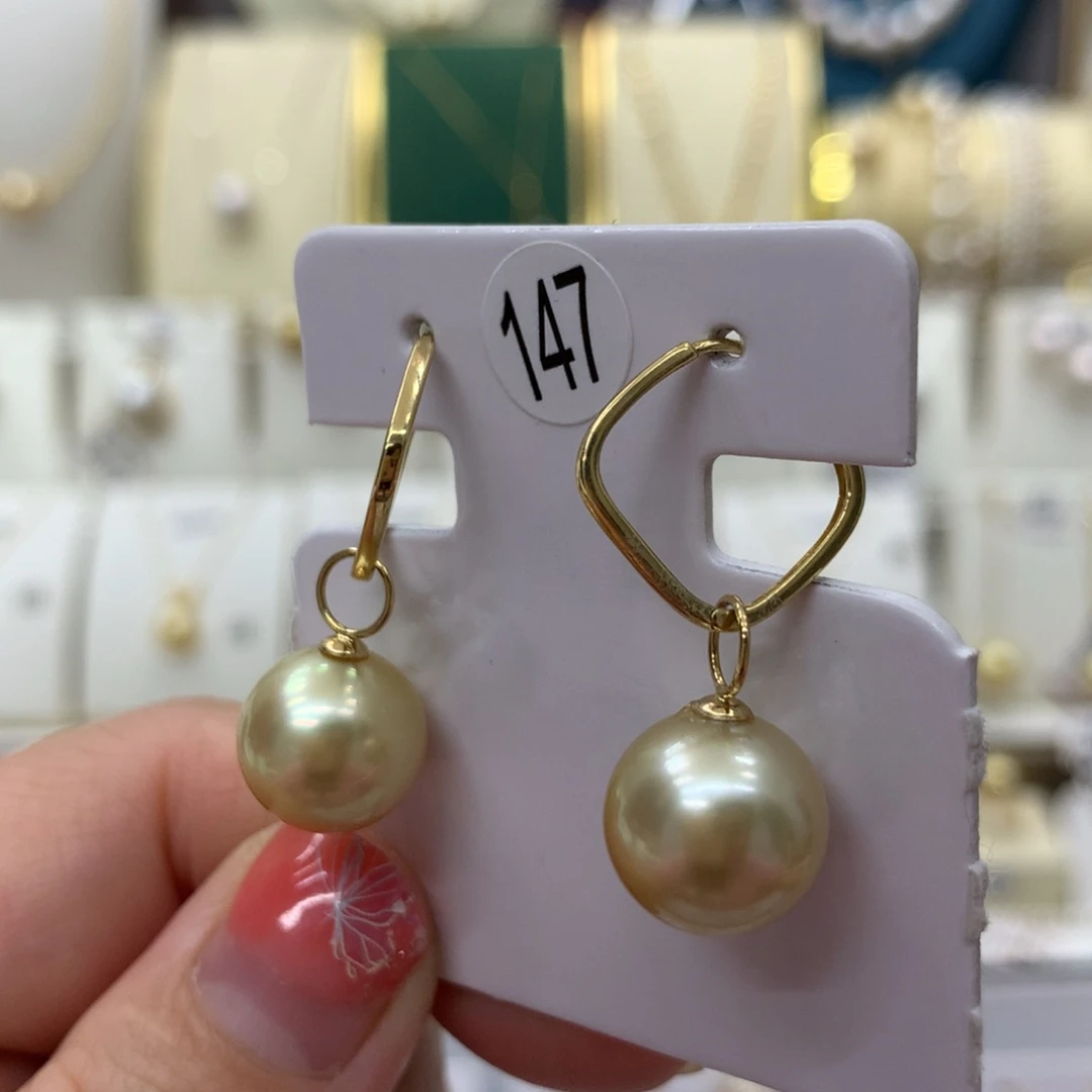 海水珍珠耳饰18K金镶嵌11-12