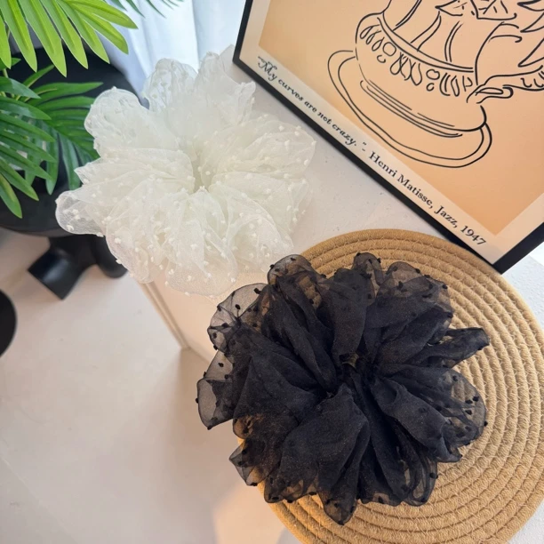 BlomUME新款韩式家波点泡泡纱头饰大号发圈扎头发高级简约发圈5