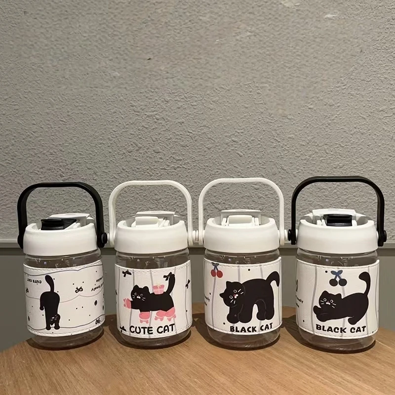 2025高颜值双饮塑料杯皮套咖啡杯大提手便携水杯学生杯吸管直饮杯