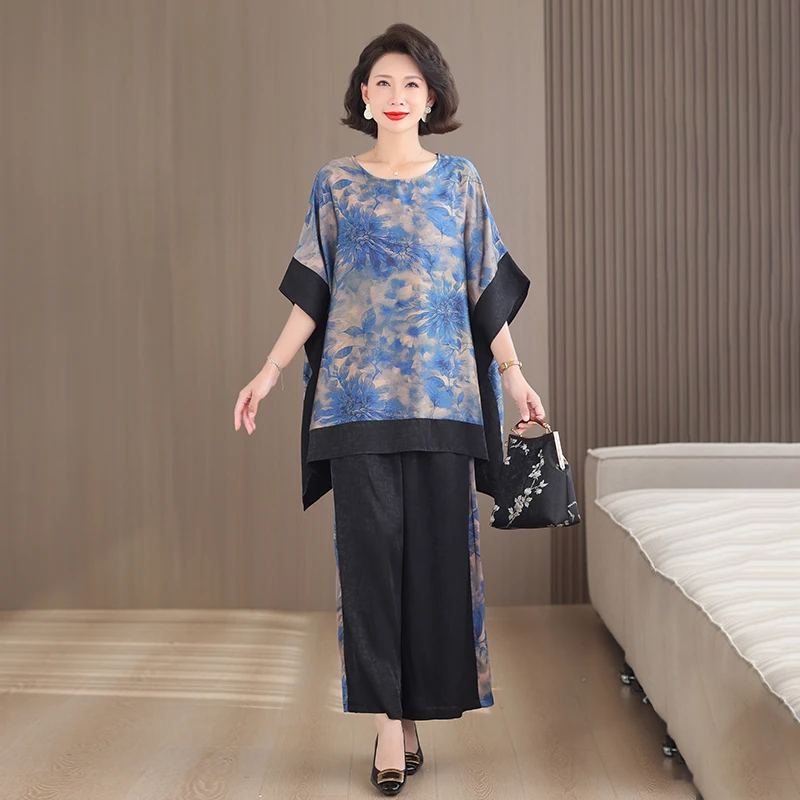 实拍妈妈短袖套装2025夏季新款中老年女气质夏装贵夫人时尚两件套