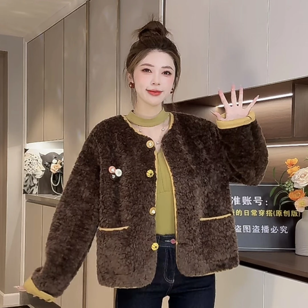 C359 冬季高级感毛毛外套女宽松米毛毛上衣1018MC359