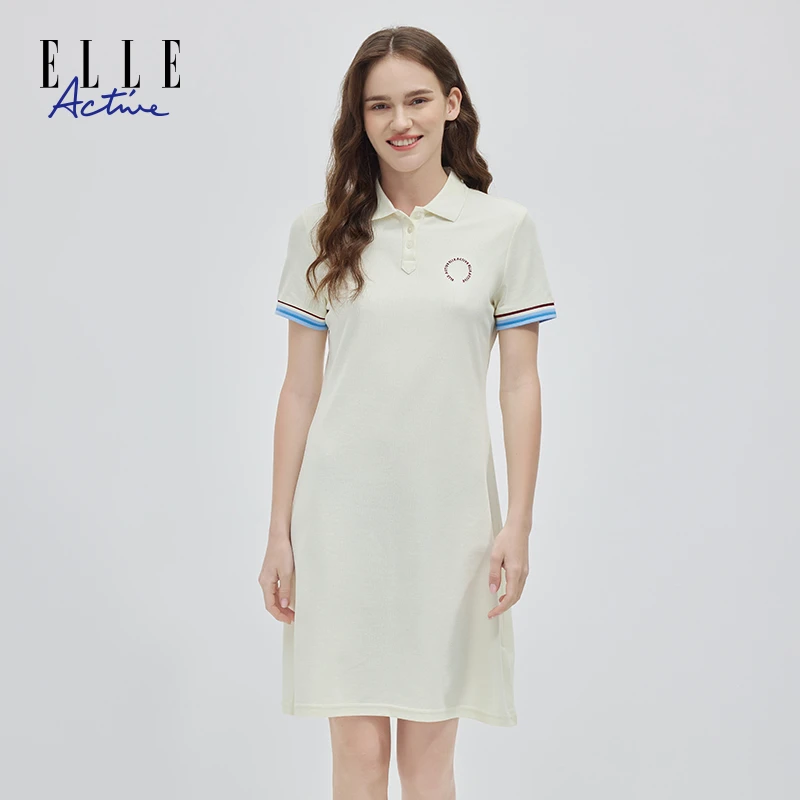 ELLE Active淡人穿搭翻领连衣裙女款夏季短袖休闲运动收腰polo裙