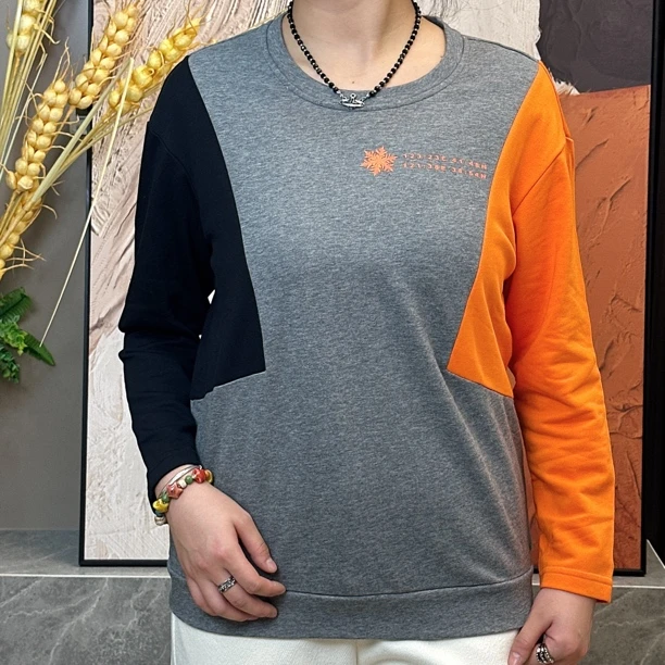 21182大码女士长袖T恤拼接设计洋气百搭新款
