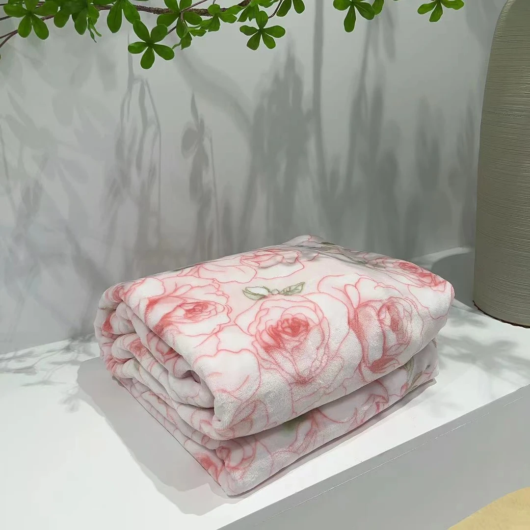 雪花绒冬季办公室午睡沙发空调盖毯学生披肩珊瑚绒鲜花毛毯D165