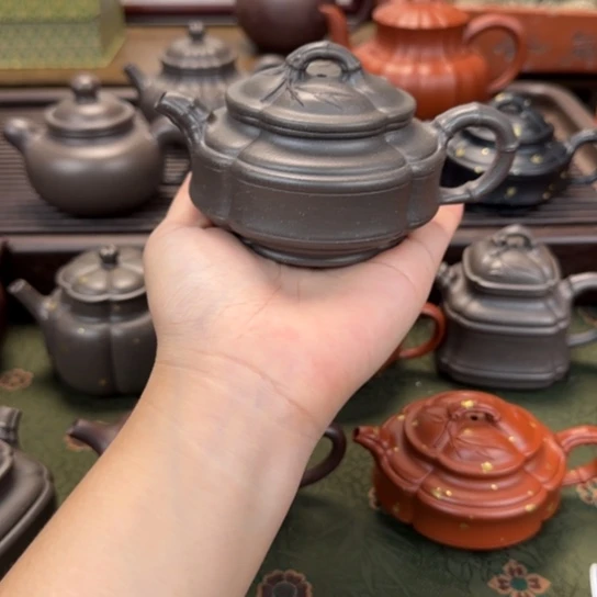 茶壶紫砂海棠竹鼓天青