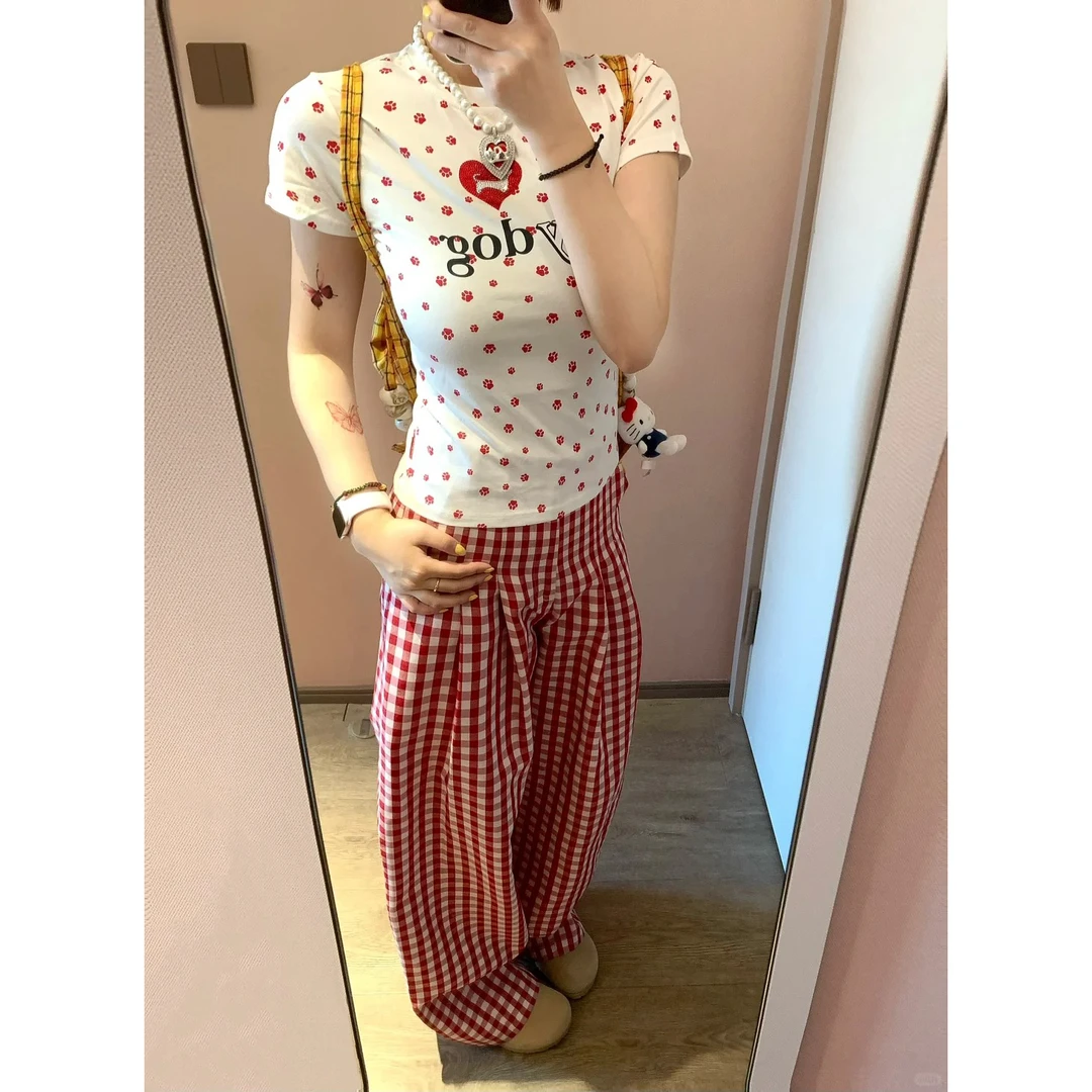 夏季新款美式BM风穿搭短袖t恤女复古风气质修身显瘦小众上衣