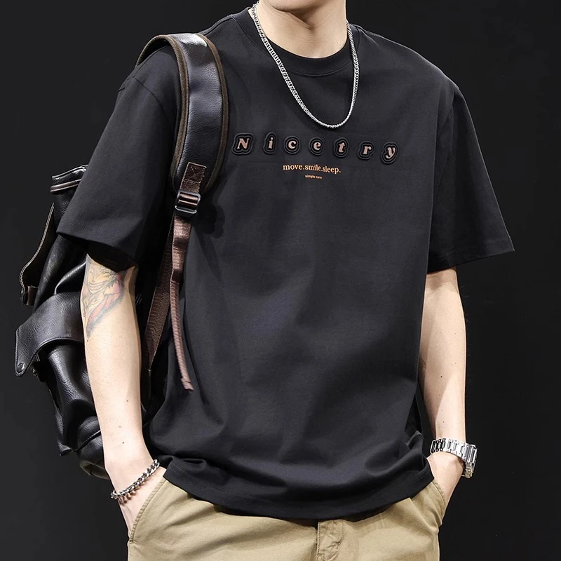 U&PURA重磅潮牌短袖t恤男士夏季新款大码高端钢印立体字母百搭t恤