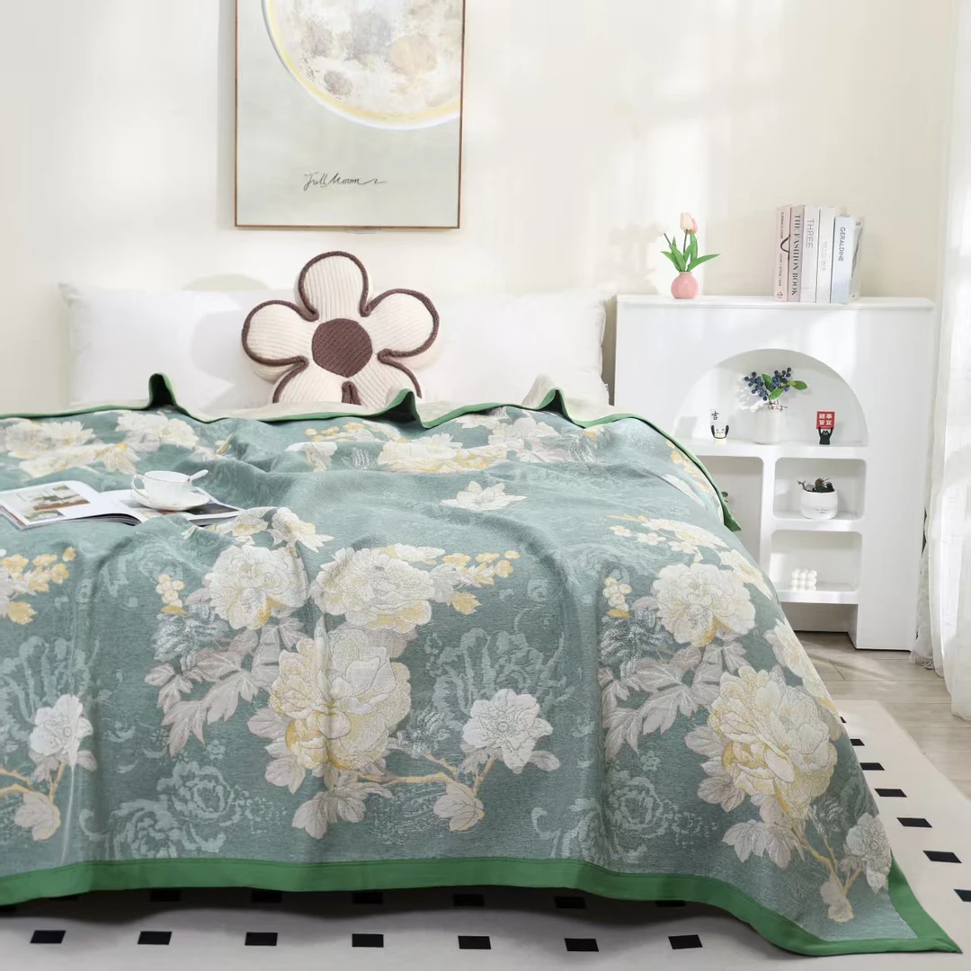绿幻彩繁花2.3*2.5米高奢床盖 四季通用 高端恒温毯 送包装