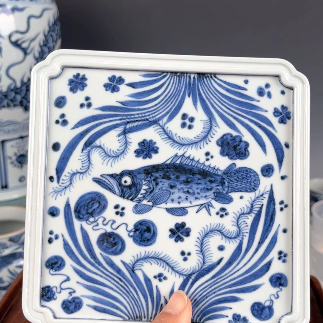 用***3青花鱼藻纹壶承壶承