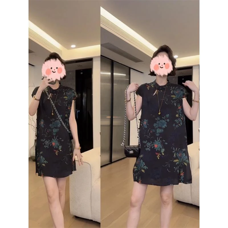 新中式国风套装女2025夏季薄款牡丹花旗袍领盘扣衬衫短裤两件套女