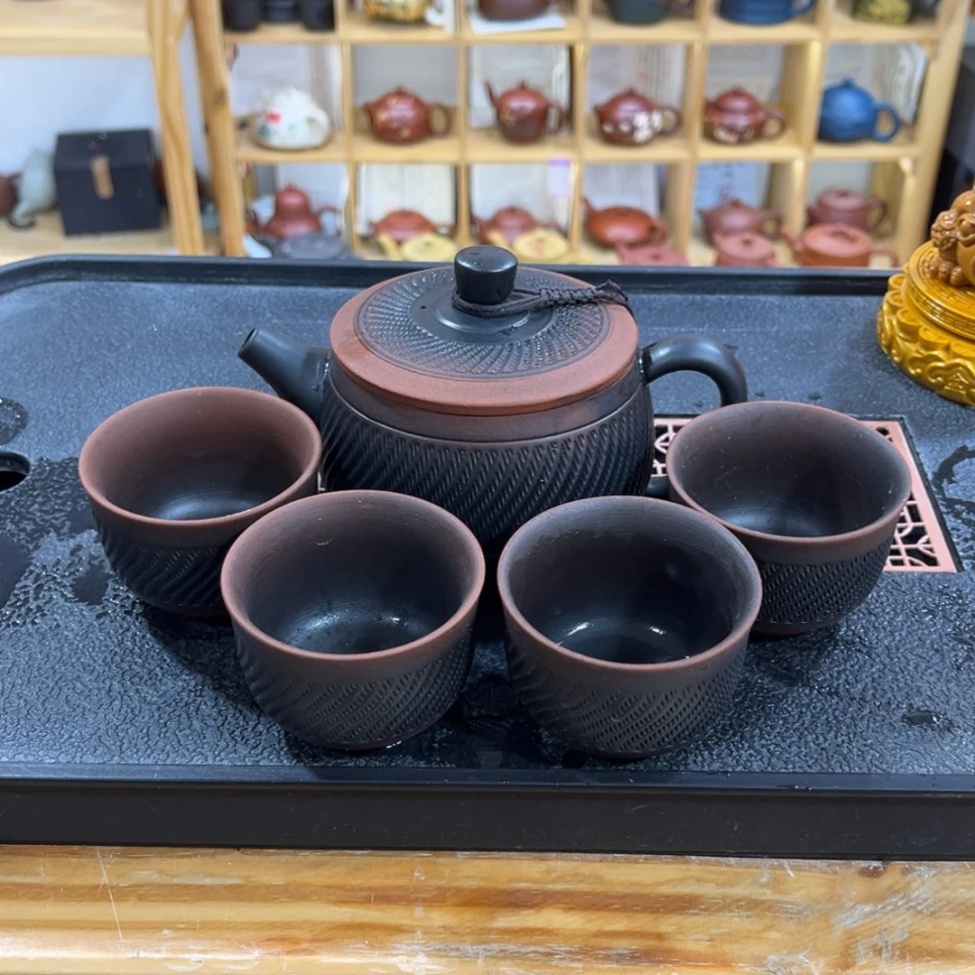 紫砂茶案汉瓦（一壶四杯）