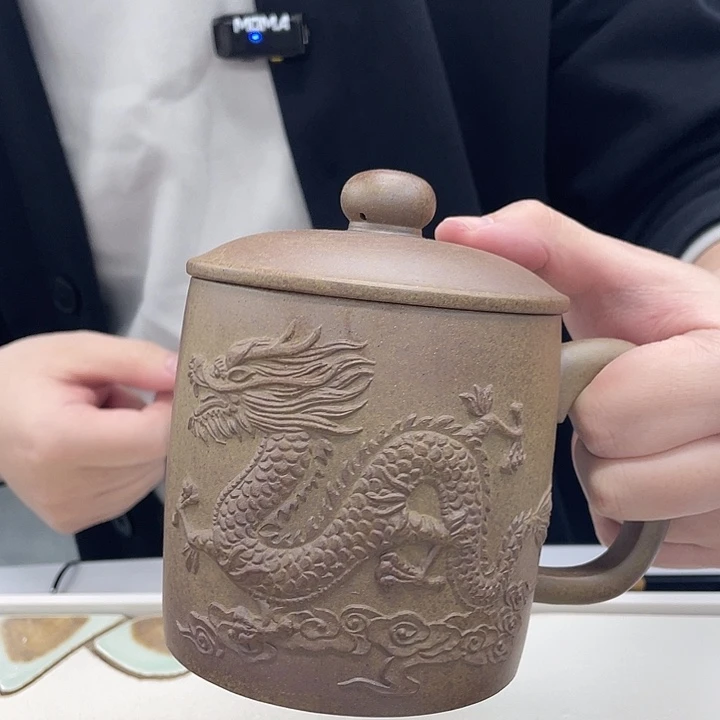 茶杯紫砂柴烧大龙杯盖杯