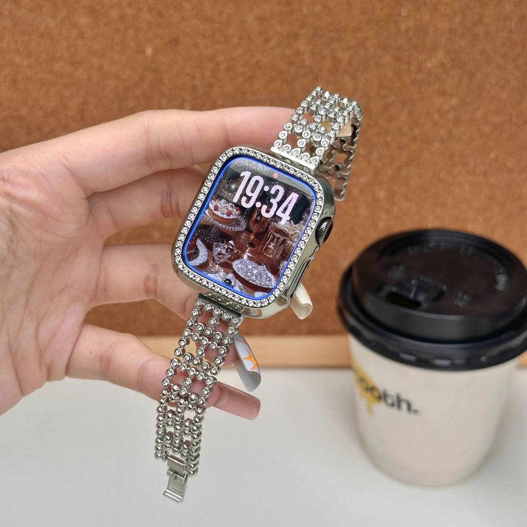 表带哥适用苹果iWatch10手表S9新款S8/S7/S6金属镂空镶钻链式表带