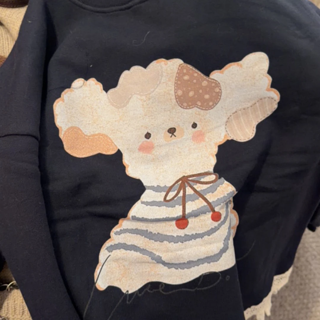 【NO退NO换】韩国东大门2025冬款b5e藏蓝色小熊卫衣